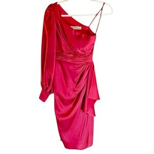 Ieena For Mac Duggal One-Shoulder Raspberry Red Satin Dress NWT